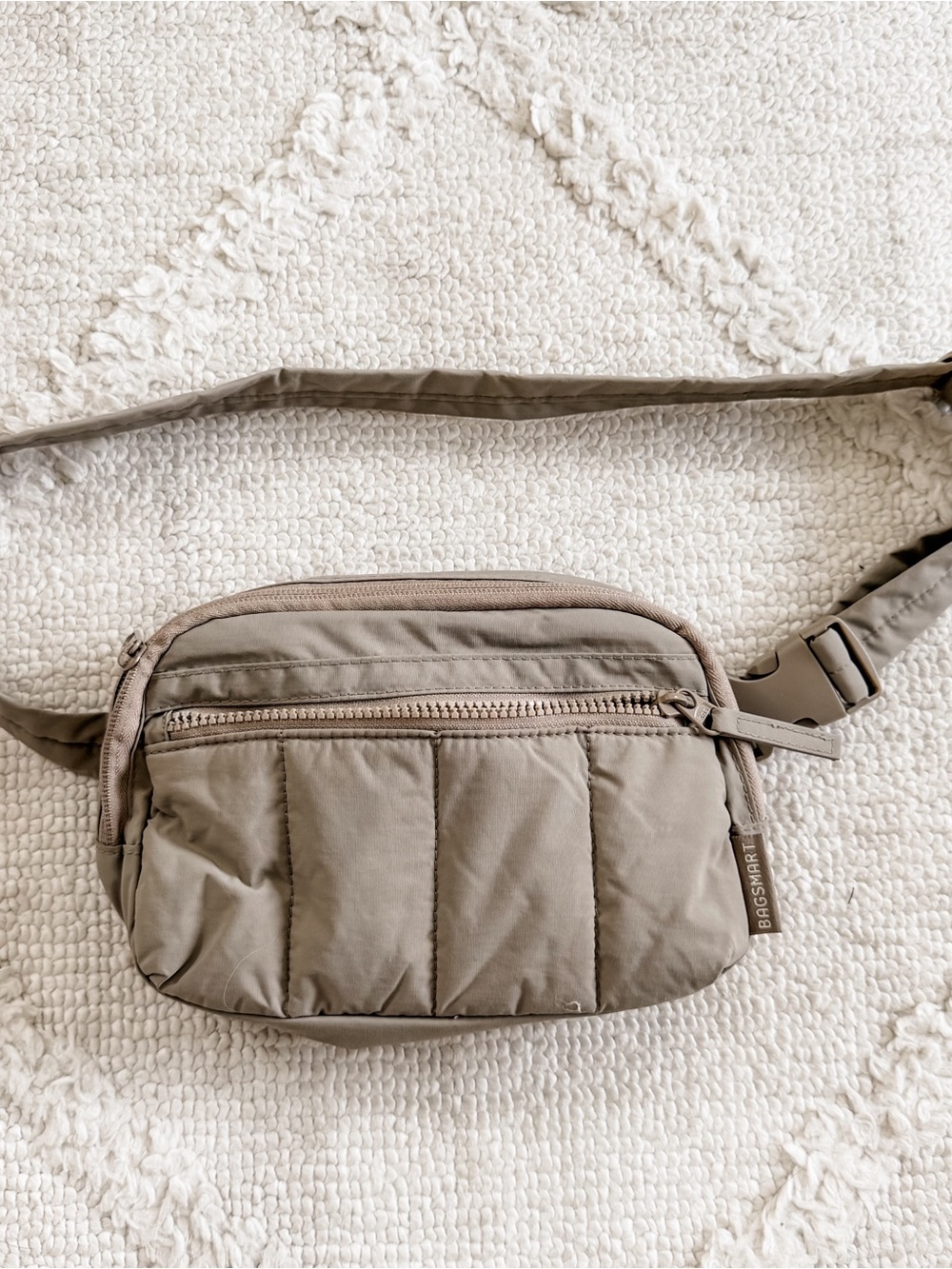 Women's Quilted Taupe Crossbody Belt Bag -